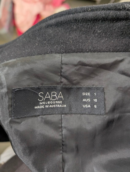 Saba Melbourne Wool Cashmere Blend Stand Collar Coat - Black Size 10 - Image 2