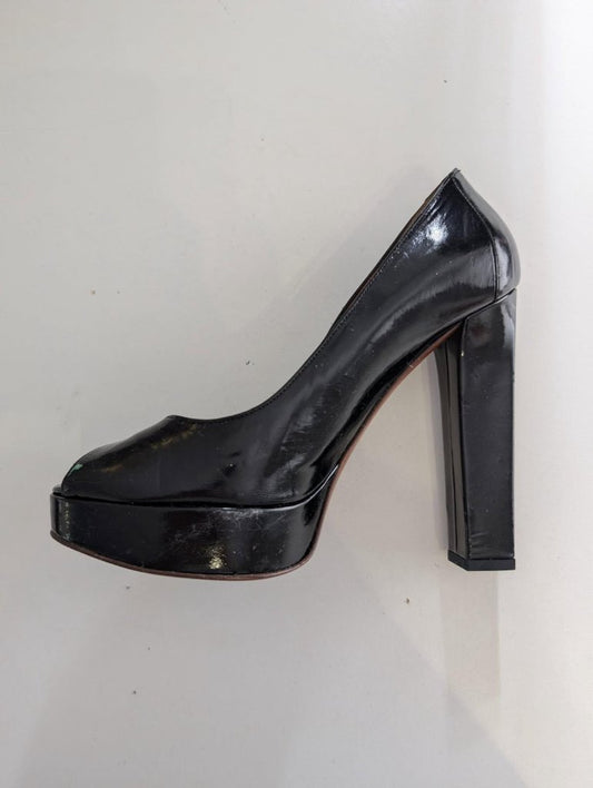 Lanvin Patent Leather Platform Peep Toe Pumps - Black Size 39 - Image 2