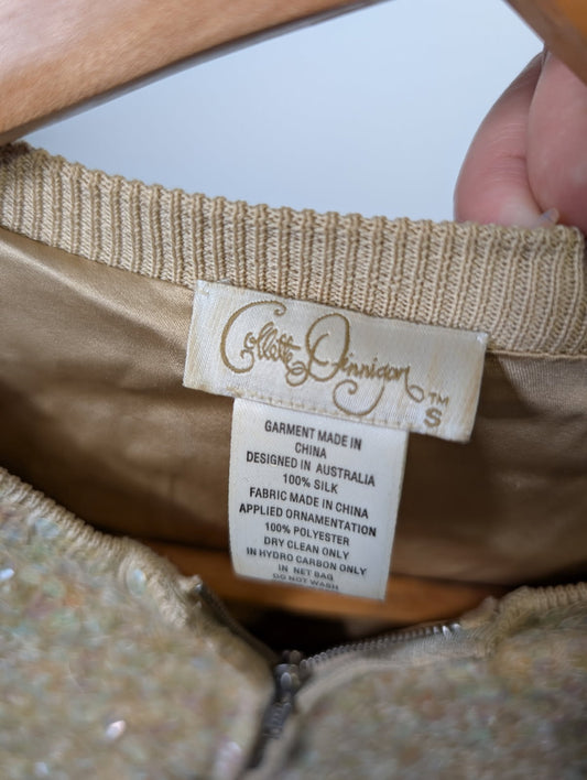 Collette Dinnigan Sequin Zip-Front Cardigan - Champagne Gold Size S - Image 2