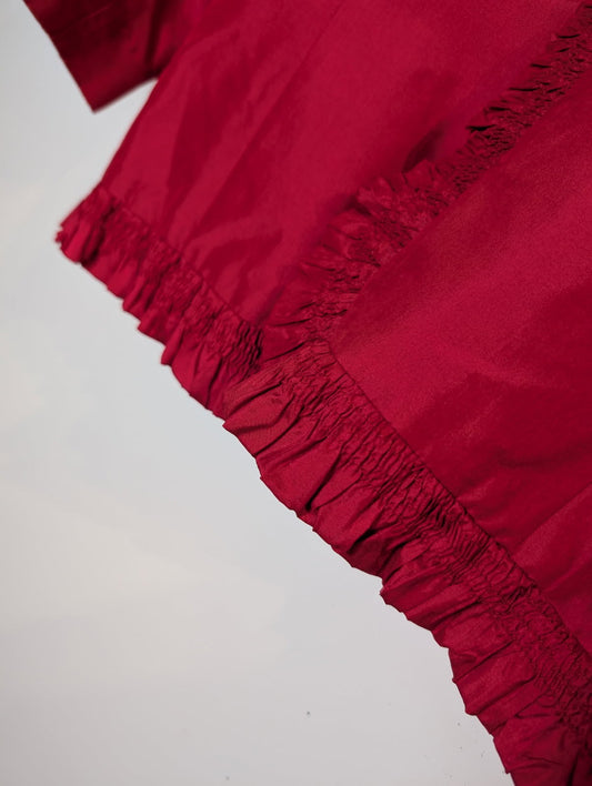 Sarissa Red Silk Ruffled Trim Jacket - Women's Size XL - Image 2