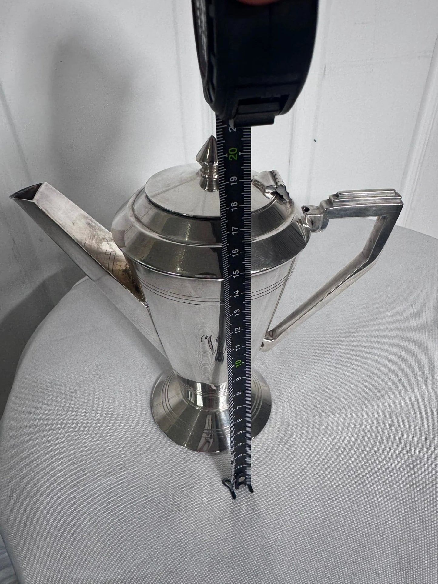 Vintage Art Deco Silver Plated Coffee Pot - Elegant Monogrammed Design - Image 8