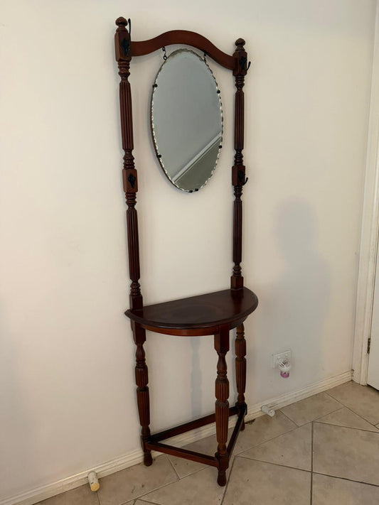 Vintage Victorian Style Wooden Hall Stand with Bevelled Mirror and Coat Hooks - Image 2