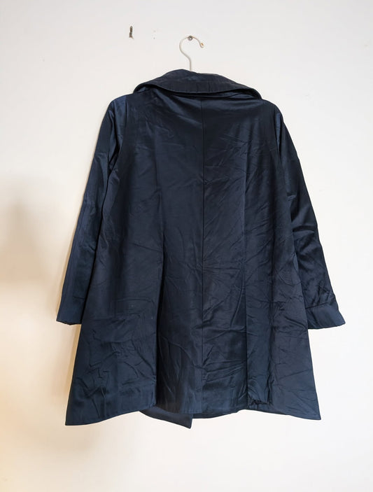 Scanlan & Theodore Navy Blue Double Breasted Satin Coat - Women's Size 8 - Image 2