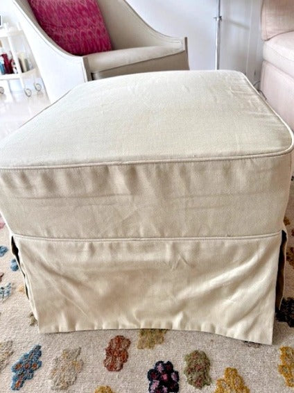 Ottoman Footstool Linen Slipcovered Hamptons Style Upholstered Storage Ottoman Coffee Table Stool - Image 3