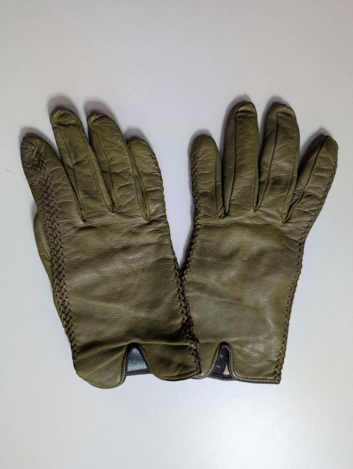 Vintage Military Issue Leather Gloves - Authentic Olive Green Utility Gear - Image 4