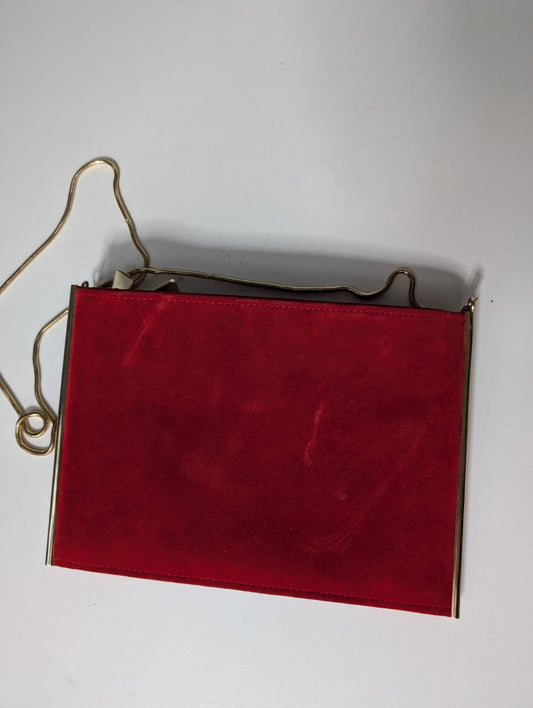 Reiss London Red Suede Clutch Bag With Gold Tone Chain Strap - Image 2