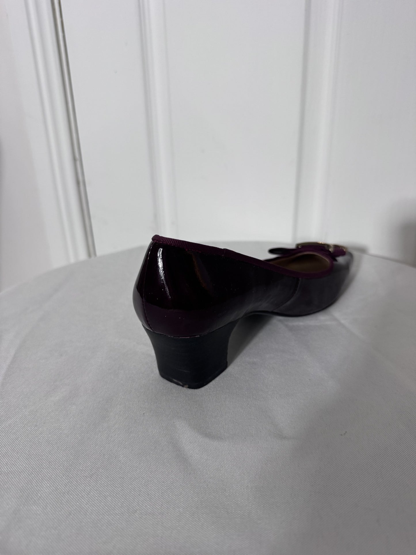 Salvatore Ferragamo Vara Low Heel Pumps - Deep Plum Patent Leather - Image 5