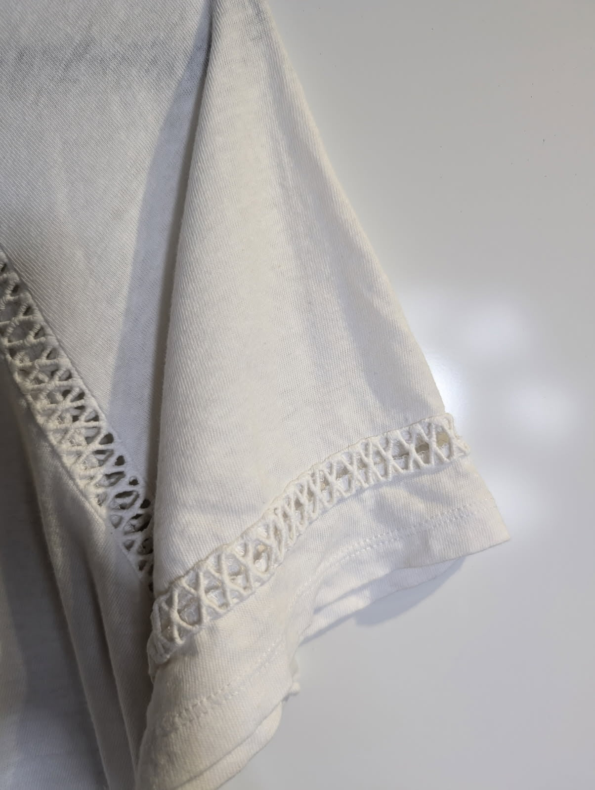 Witchery White T-Shirt with Crochet Detail Women's Size L - Image 5