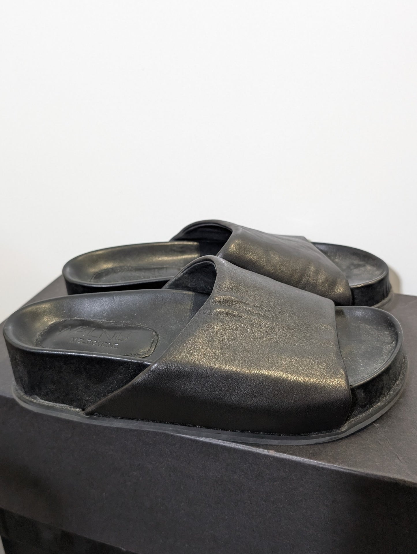 Walnut Melbourne Platform Slide Sandals Black Leather Women's EU 37 - Image 6