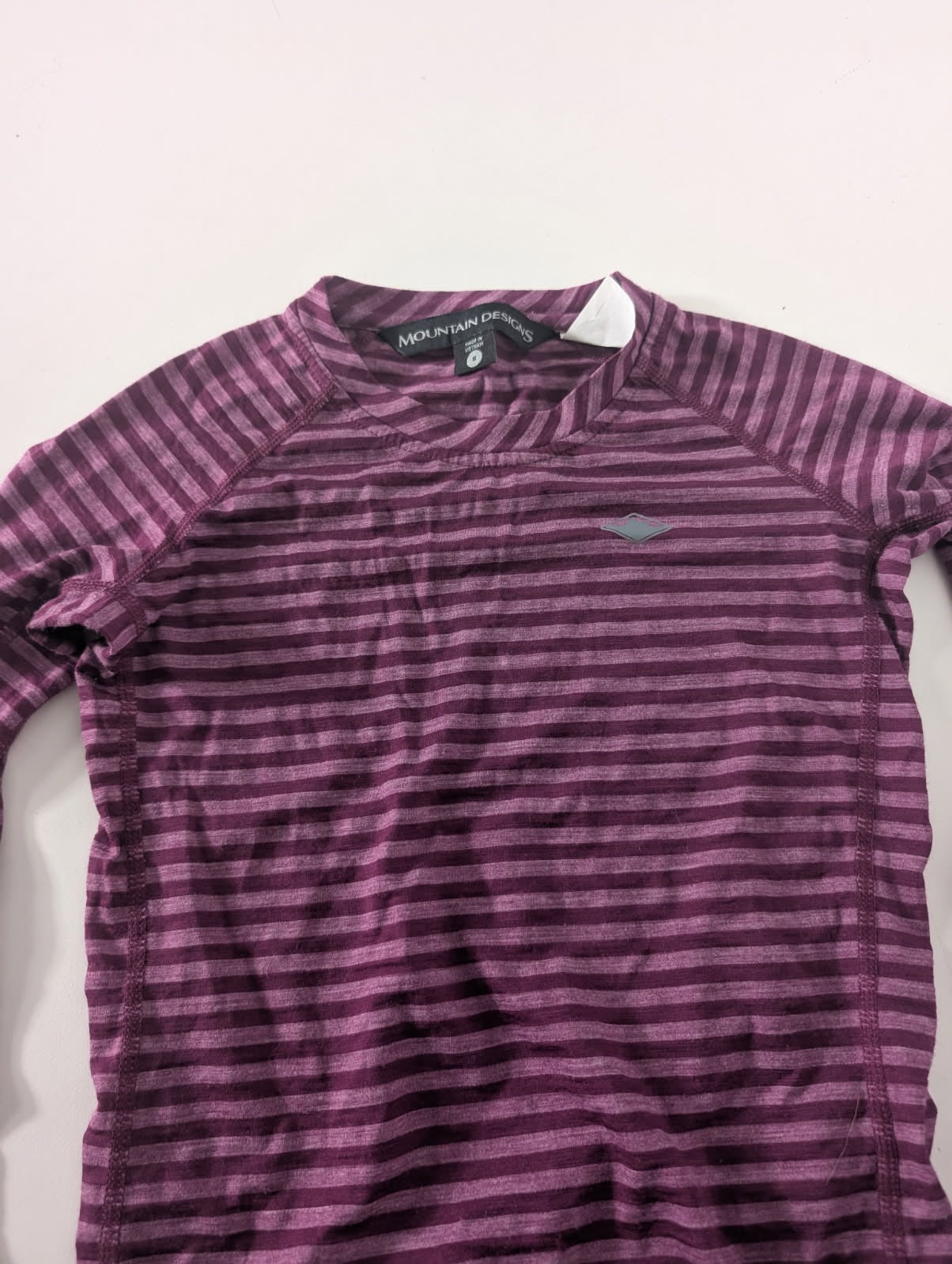 Mountain Designs Merino Blend Long Sleeve Top - Purple Striped Kids Size 8 - Image 6