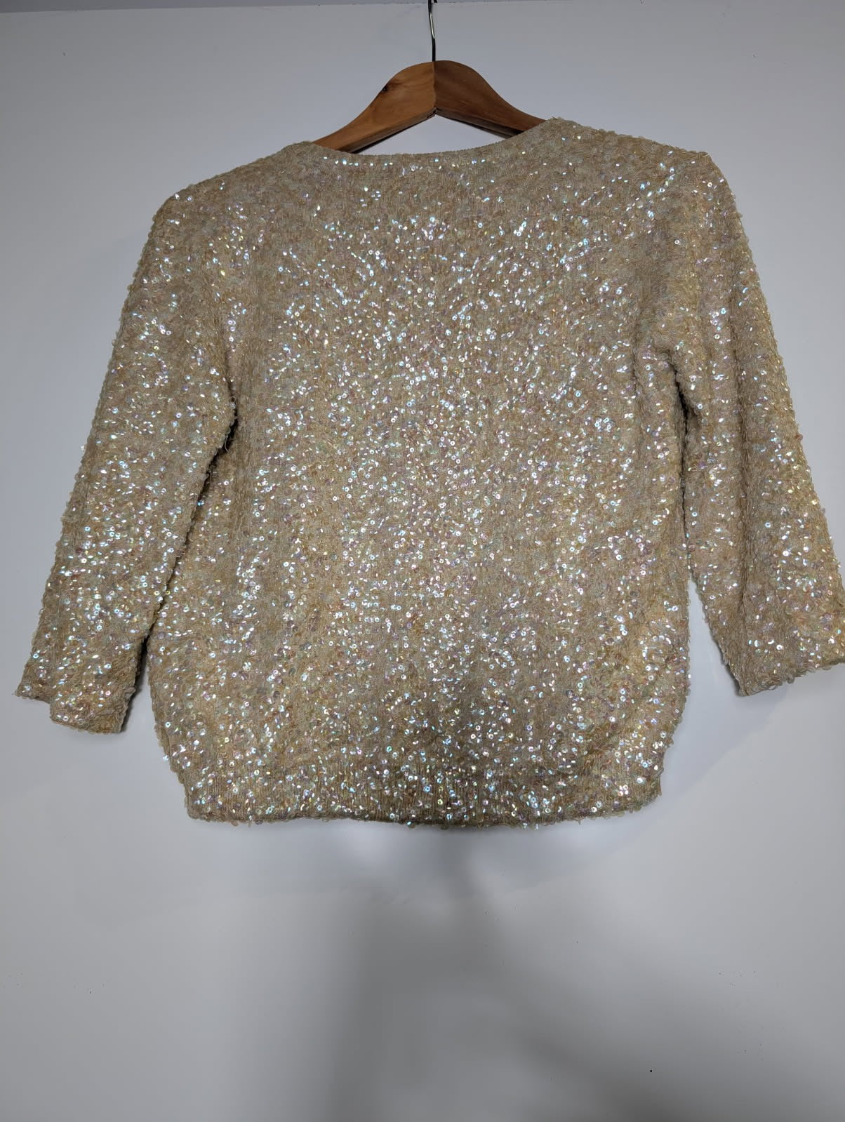 Collette Dinnigan Sequin Zip-Front Cardigan - Champagne Gold Size S - Image 6