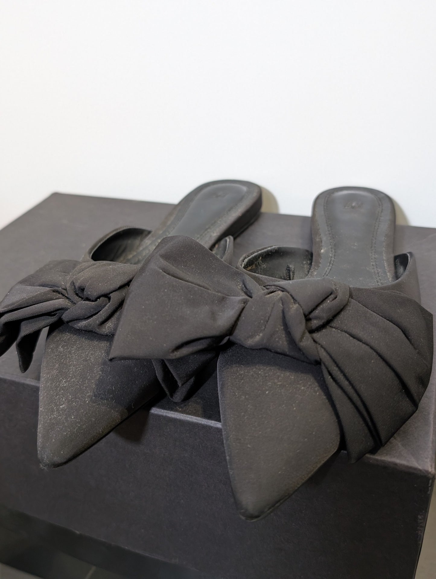 H&M Satin Bow Pointed Mules Black EU 38 - Image 6