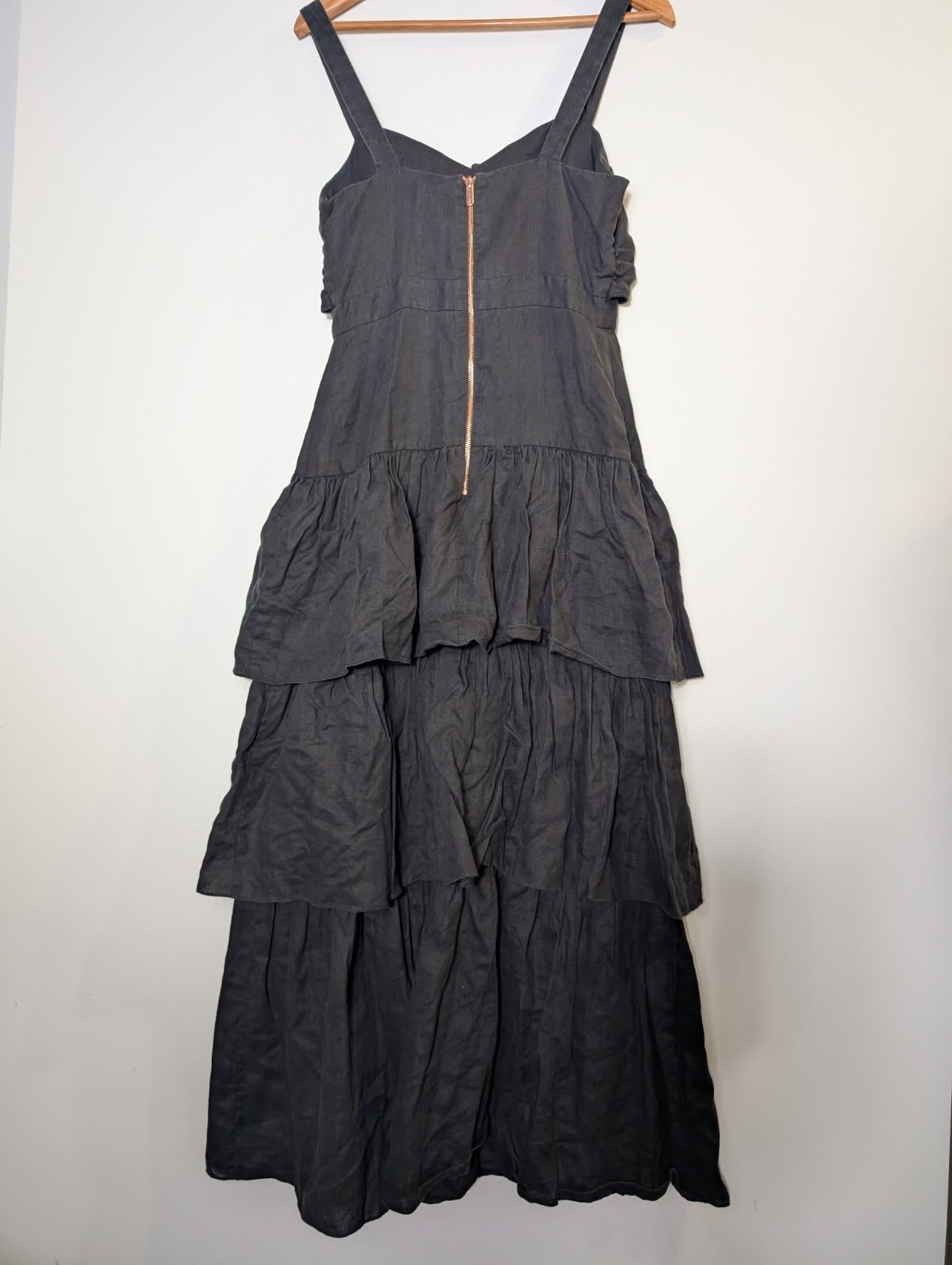 Ginger & Smart Linen Tiered Midi Dress - Black Size 8 - Image 7