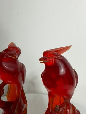 Vintage Chinese Carved Red Resin Parrot Figurines - Pair on Stands - Image 7