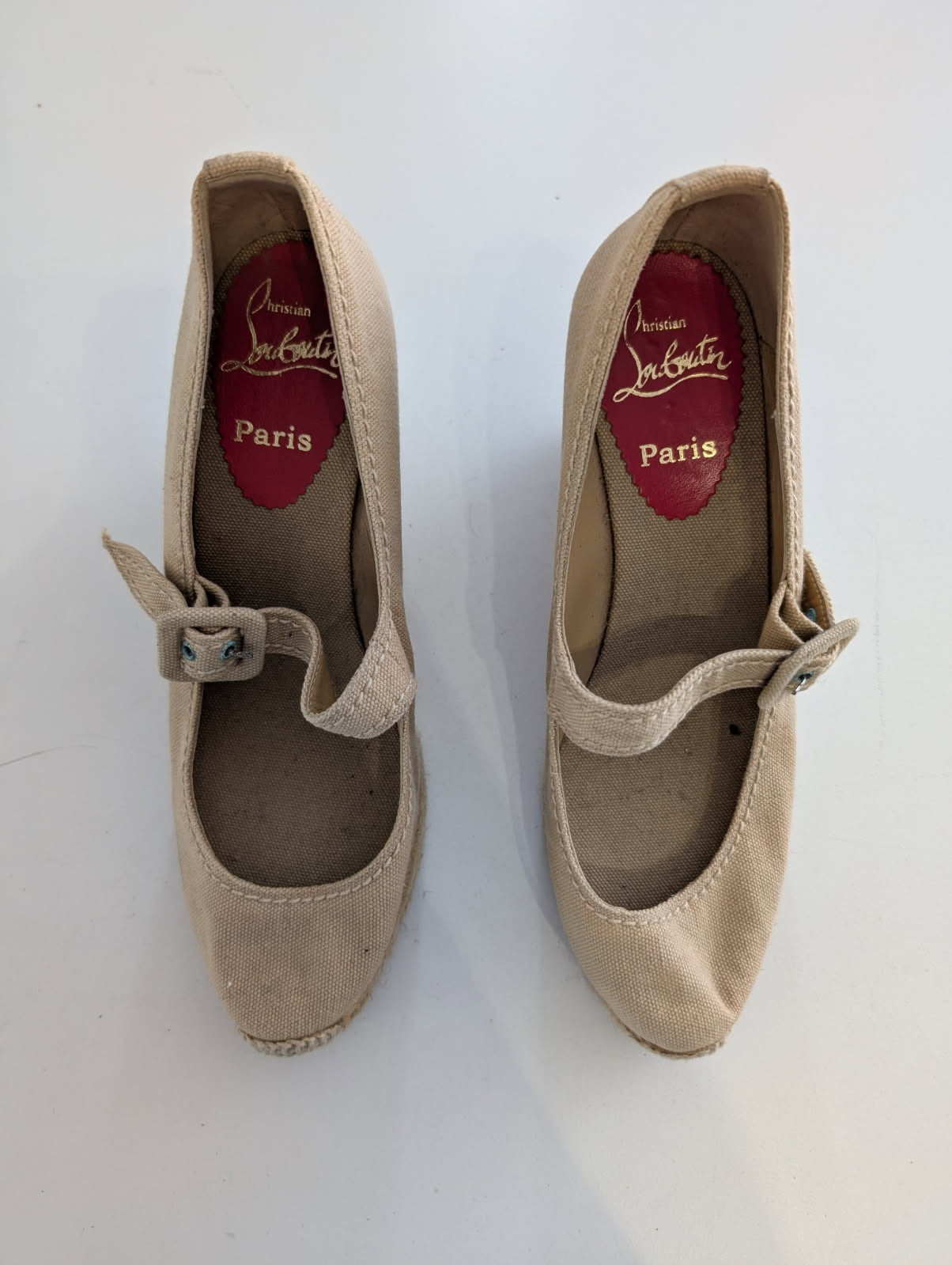 Christian Louboutin Canvas Wedge Espadrilles - Beige Mary Jane Heels - Image 8