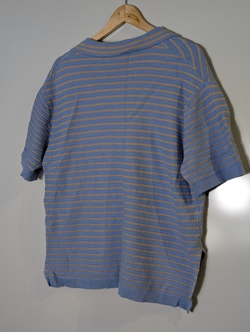 Ceres Life Organics Textured Stripe Polo Shirt - Blue/Beige - Size M - Image 9