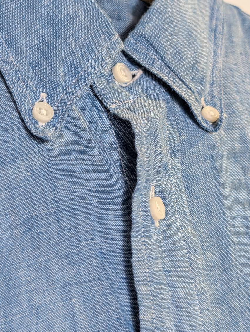 Gitman Bros Vintage Men's Blue Linen Button-Down Shirt - Size S - Image 9