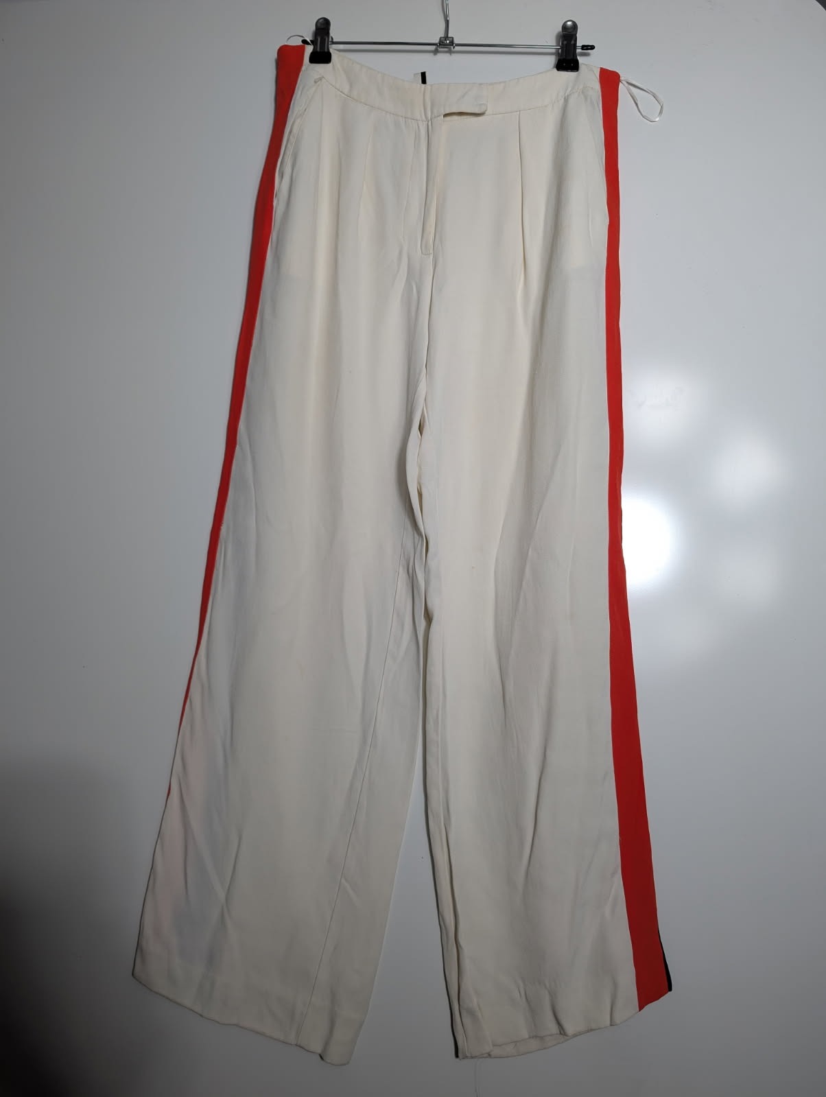 Topshop Wide Leg Trousers Cream with Red and Black Side Stripe UK 10 - Image 6