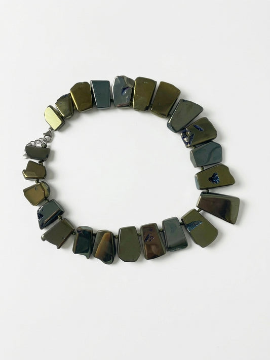 Statement Necklace Irregular Faceted Metallic Beads - Image 2