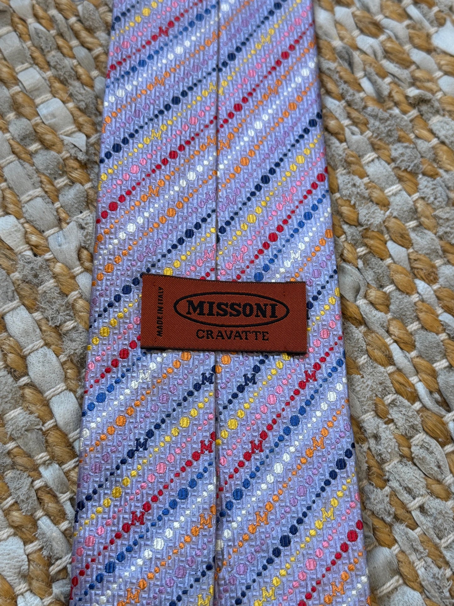 Missoni Italy Silk Necktie Multi-Color Dotted Stripe Pattern - Image 4