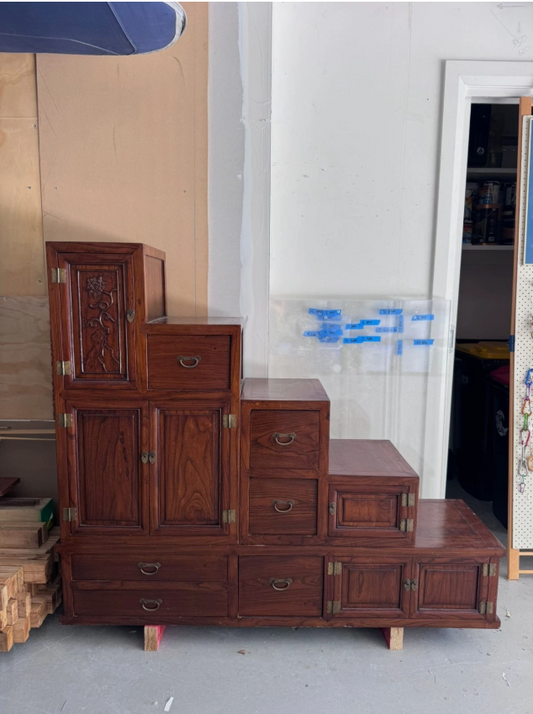 Antique Rosewood Sideboard Cabinet Carved Timber Drawers Oriental Storage Unit