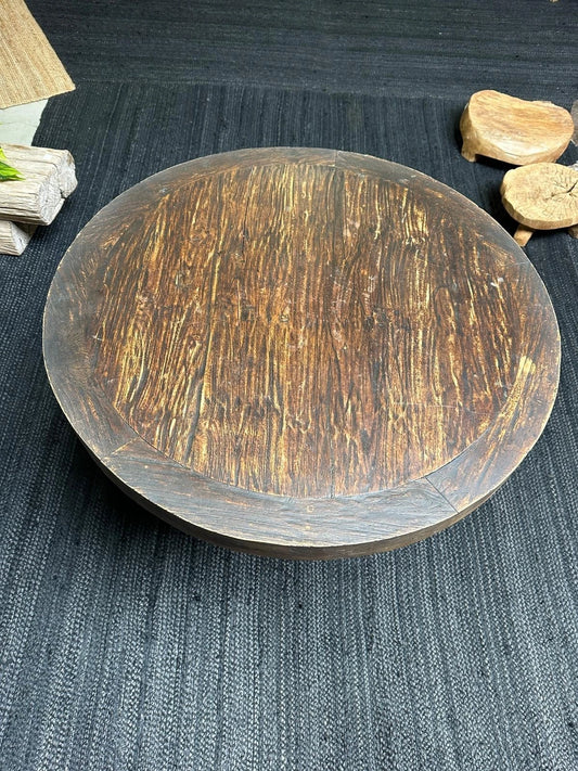 Antique Teak Round Pedestal Dining Table Rustic Colonial Timber 90cm