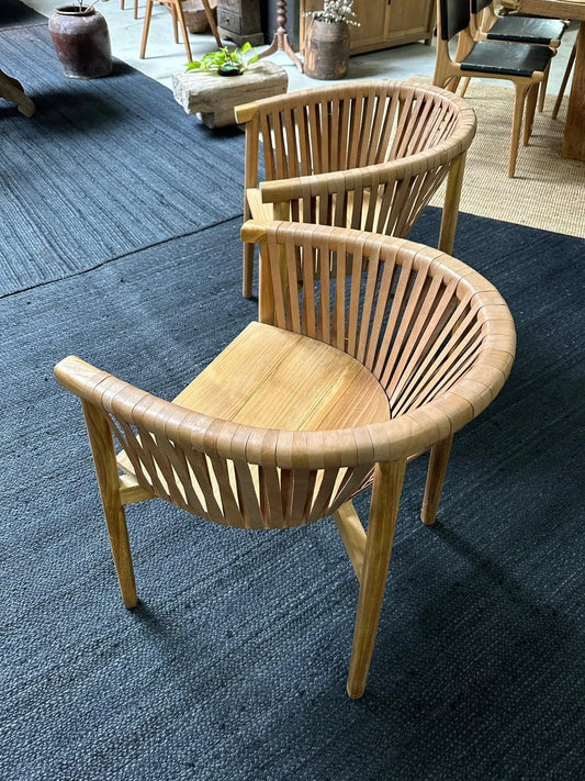 Aura Teak Leather Dining Chair Curved Accent Chair Coastal Modern
