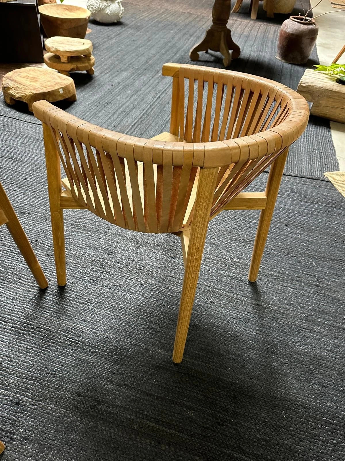 Aura Teak Leather Dining Chair Curved Accent Chair Coastal Modern