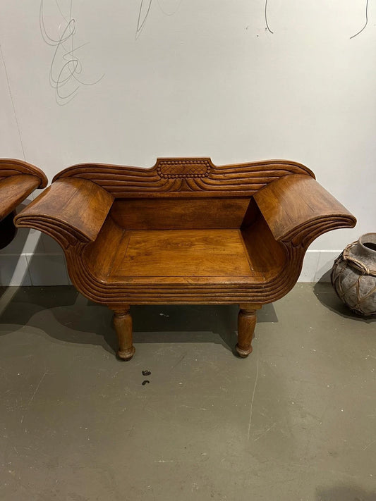 Vintage Teak Decorative Armchair Bench Hand Carved Statement Seat