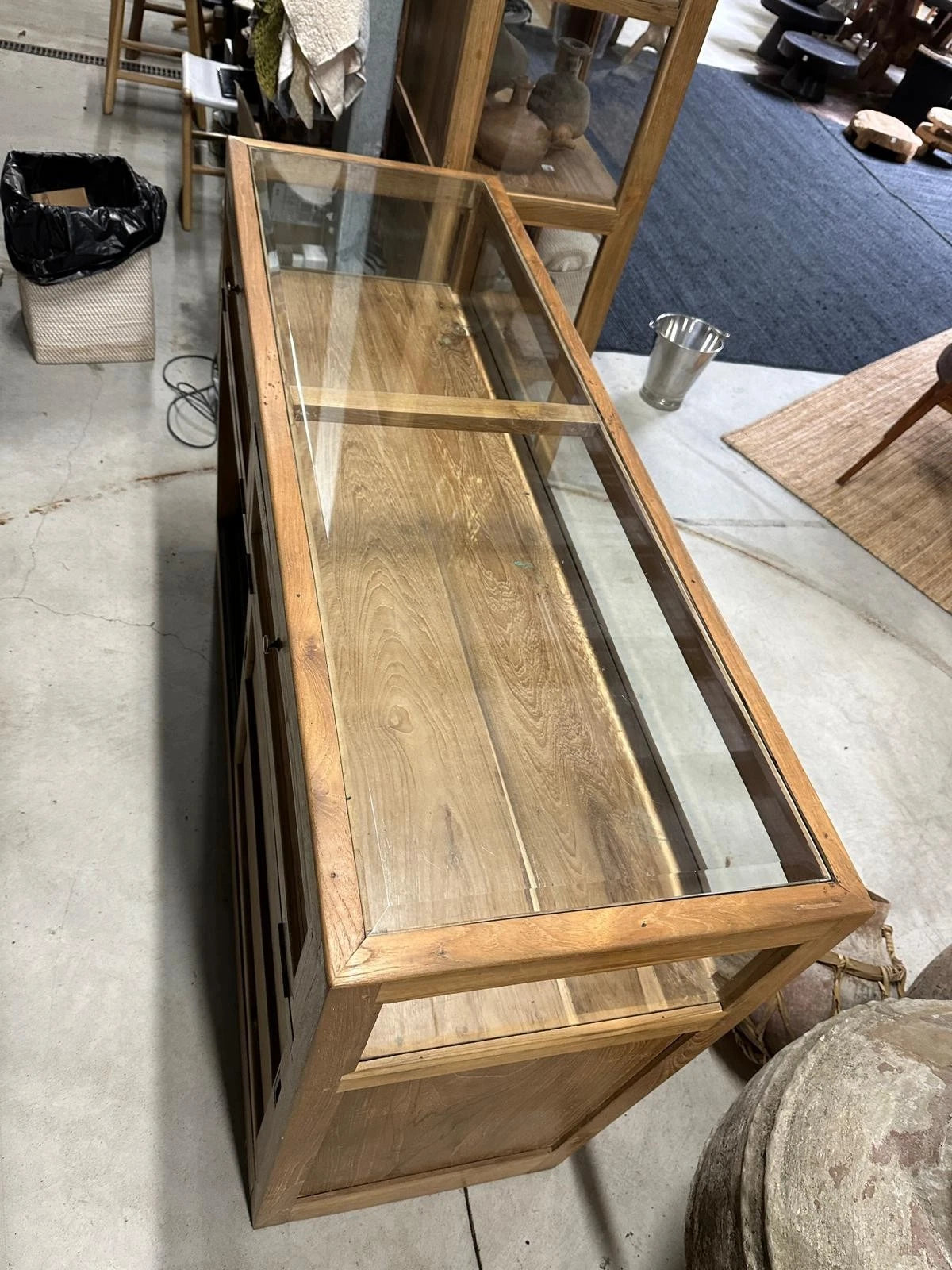 Teak Glass Display Cabinet Console Sideboard Retail Shop Counter