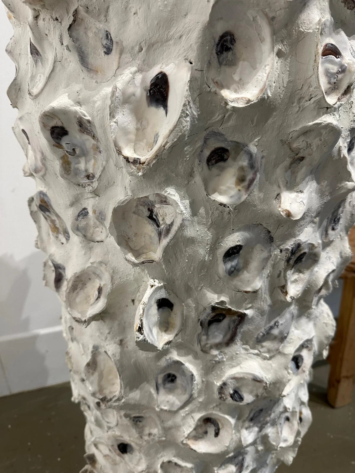 Large Oyster Shell Vessel Coastal Sculptural Floor Vase Decor 100cm