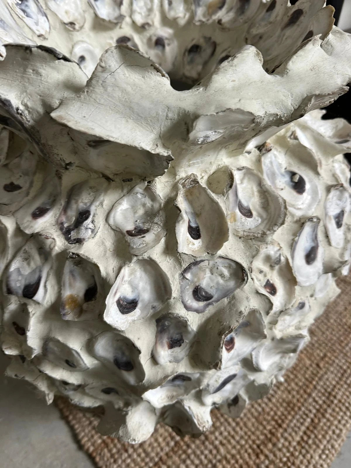 Oyster Shell Urn Coastal Sculptural Vase Mediterranean Decor