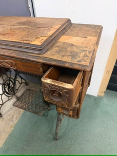 Antique Singer Treadle Sewing Machine Cabinet - Decorative Wood Table - Image 2