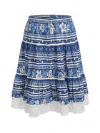 L and J Creation Provence Blue Floral Tiered Skirt - Image 1