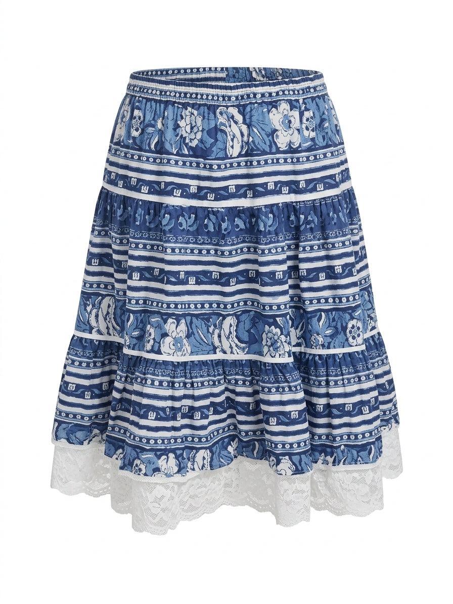 L and J Creation Provence Blue Floral Tiered Skirt - Image 1