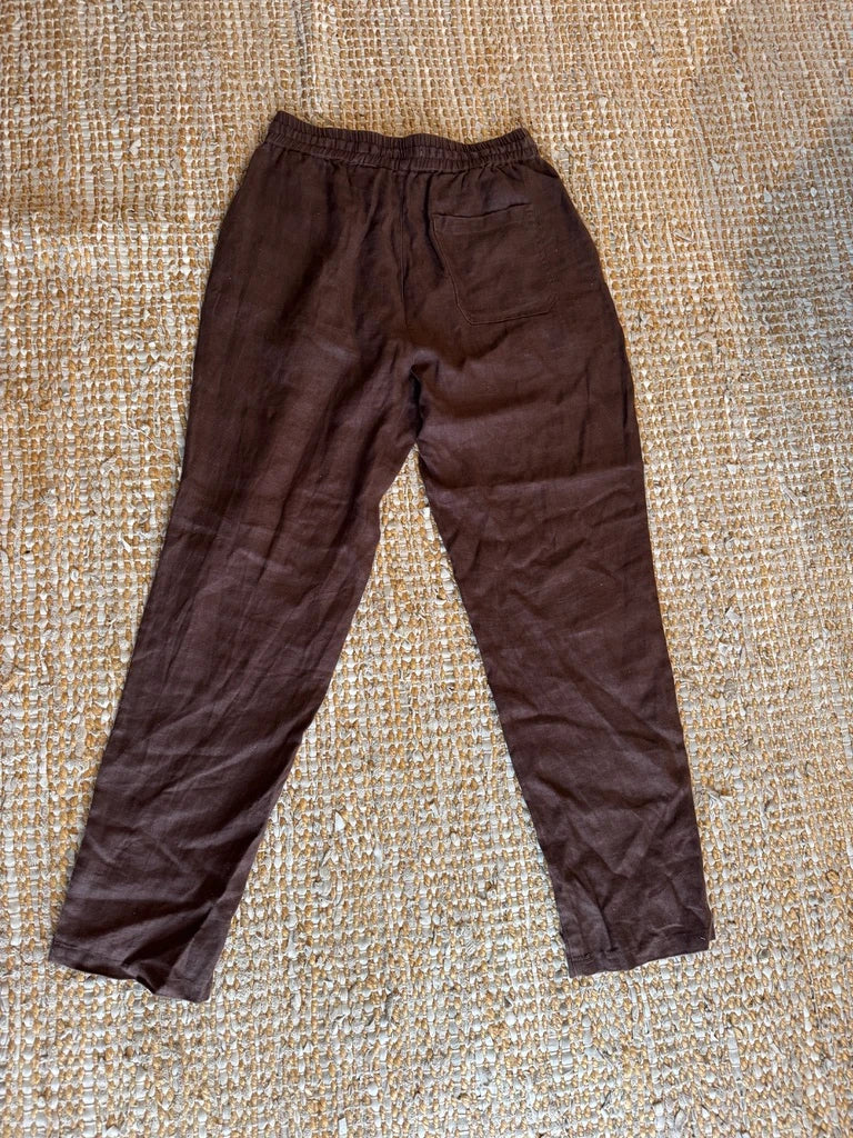 AERE Brown Linen-Blend Drawstring Pants Size 30 - Image 5