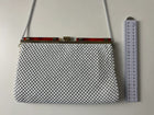 White Metal Mesh Evening Handbag with Gold-Tone Frame - Image 1