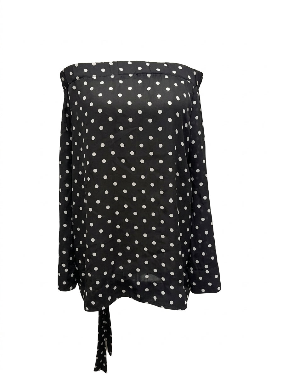 One Teaspoon Black and White Polka Dot Off-the-Shoulder Long Sleeve Top - Image 1
