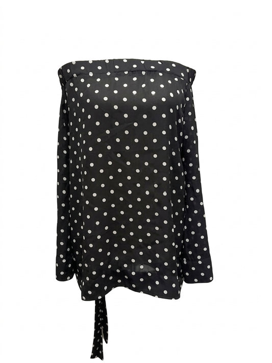 One Teaspoon Black and White Polka Dot Off-the-Shoulder Long Sleeve Top - Image 1
