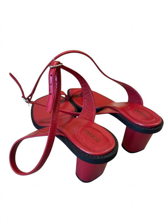 Bassike Red Leather Block Heel Sandals - Image 1