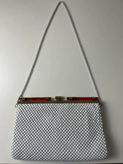 White Metal Mesh Evening Handbag with Gold-Tone Frame - Image 2