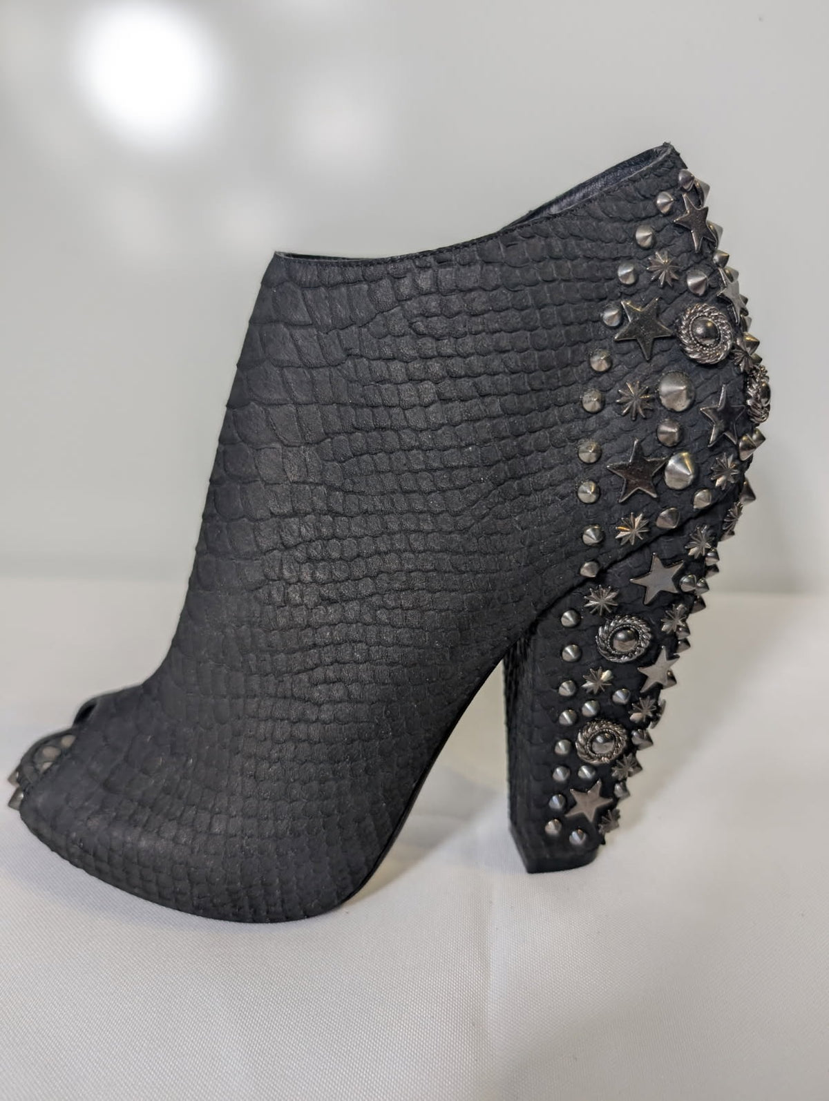 Givenchy Black Snakeskin Embossed Peep Toe Studded Ankle Boots - Image 2