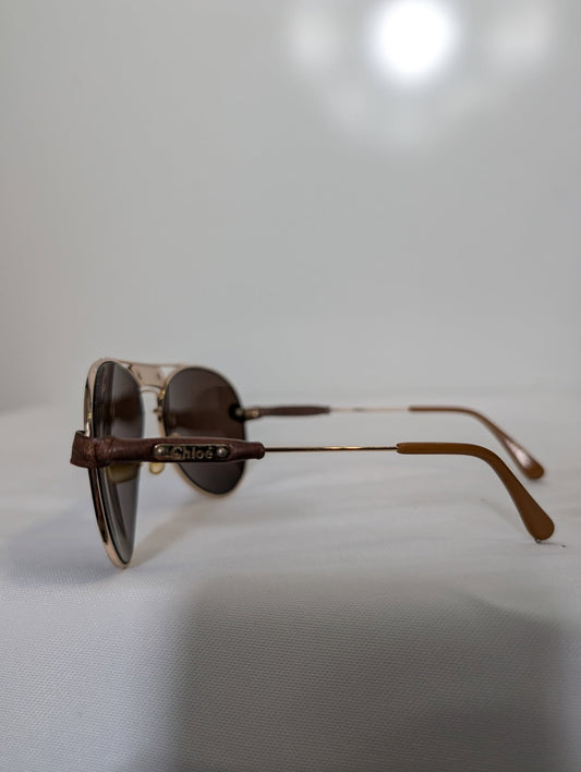 Chloé Aviator Sunglasses - Brown and Gold Tone - Image 2