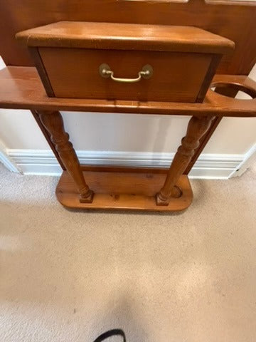 Vintage Wooden Wall-Mounted Hall Stand with Mirror and Drawer - Image 3