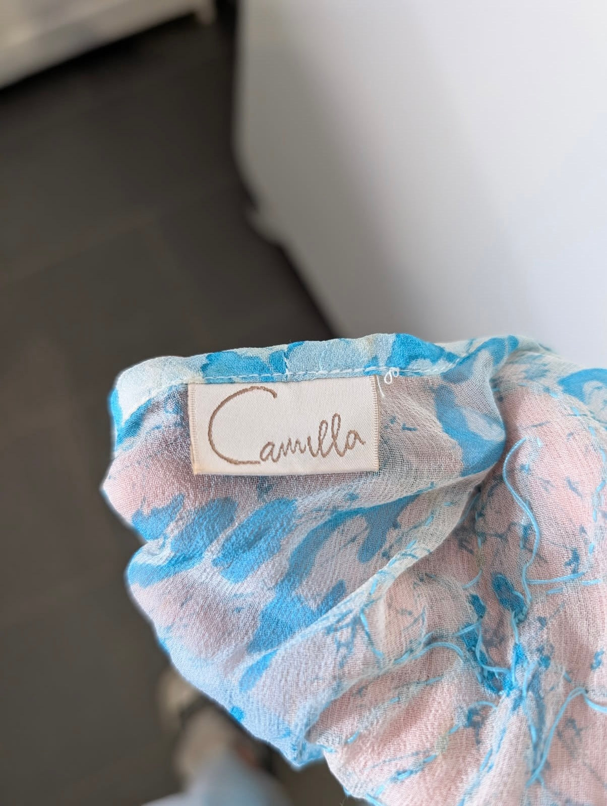 Camilla Silk Kaftan - Blue & White Animal Print Embellished Cover-Up - Image 2