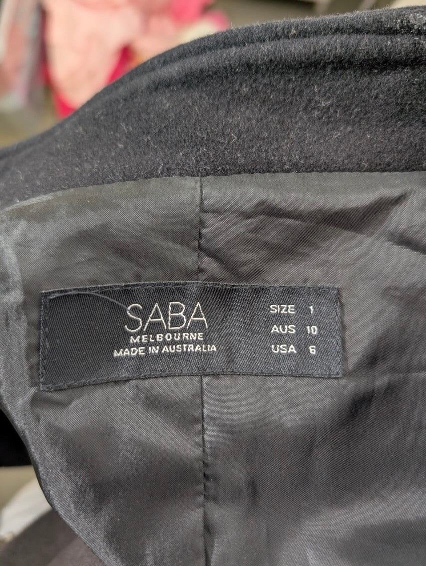 Saba Melbourne Wool Cashmere Blend Stand Collar Coat - Black Size 10 - Image 2