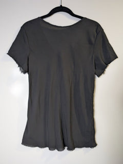 Willow V-Neck T-Shirt Black Raw Edge Detail - Image 2
