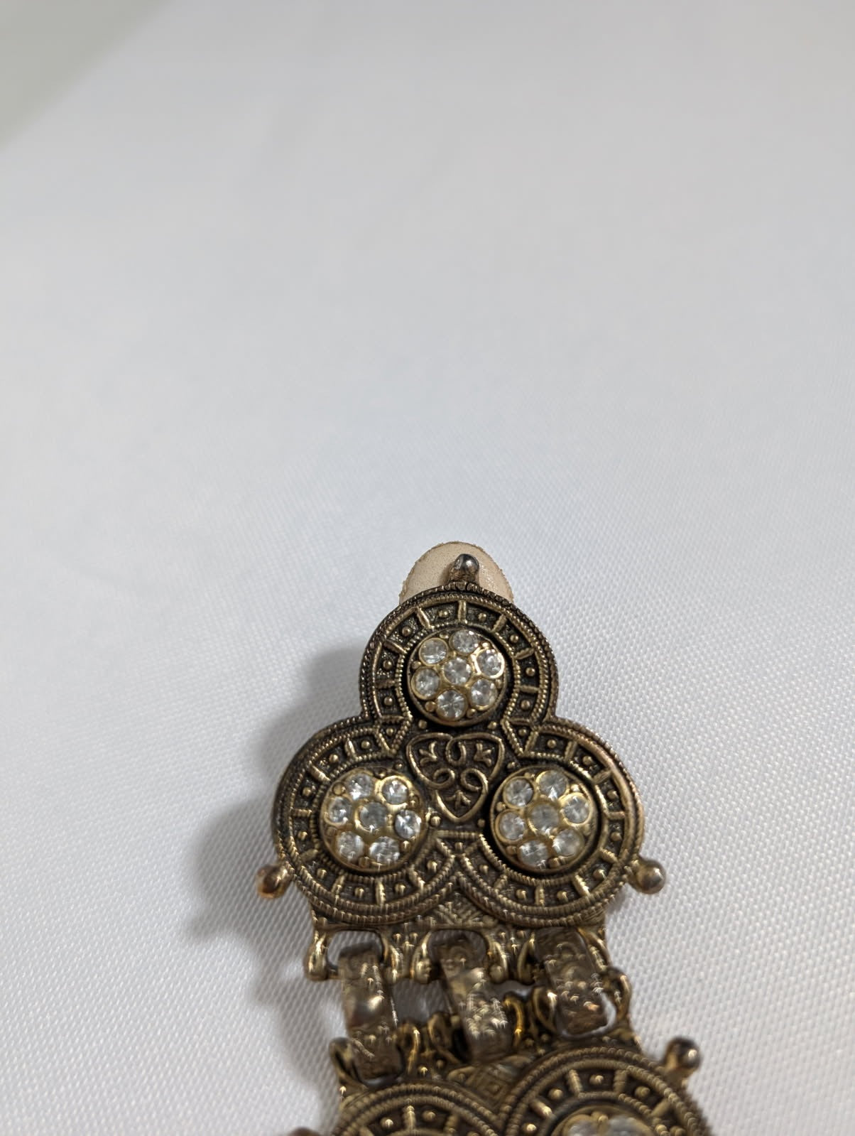 Vintage Byzantine Style Rhinestone Clip-On Earrings Gold Tone - Image 2