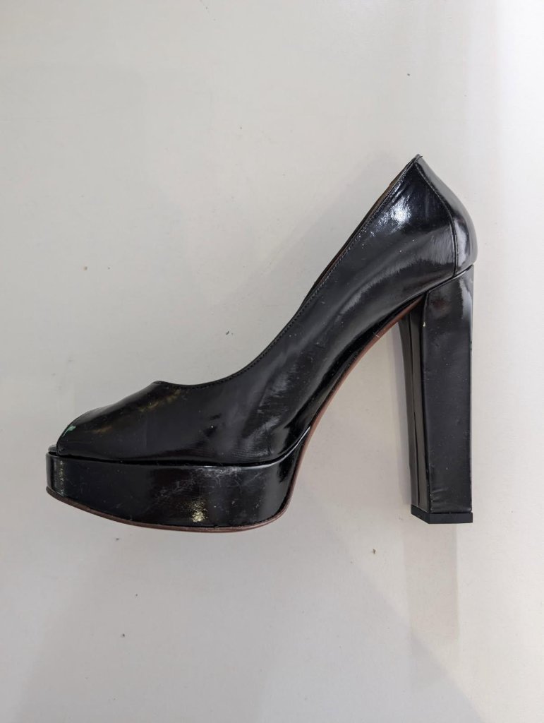 Lanvin Patent Leather Platform Peep Toe Pumps - Black Size 39 - Image 2