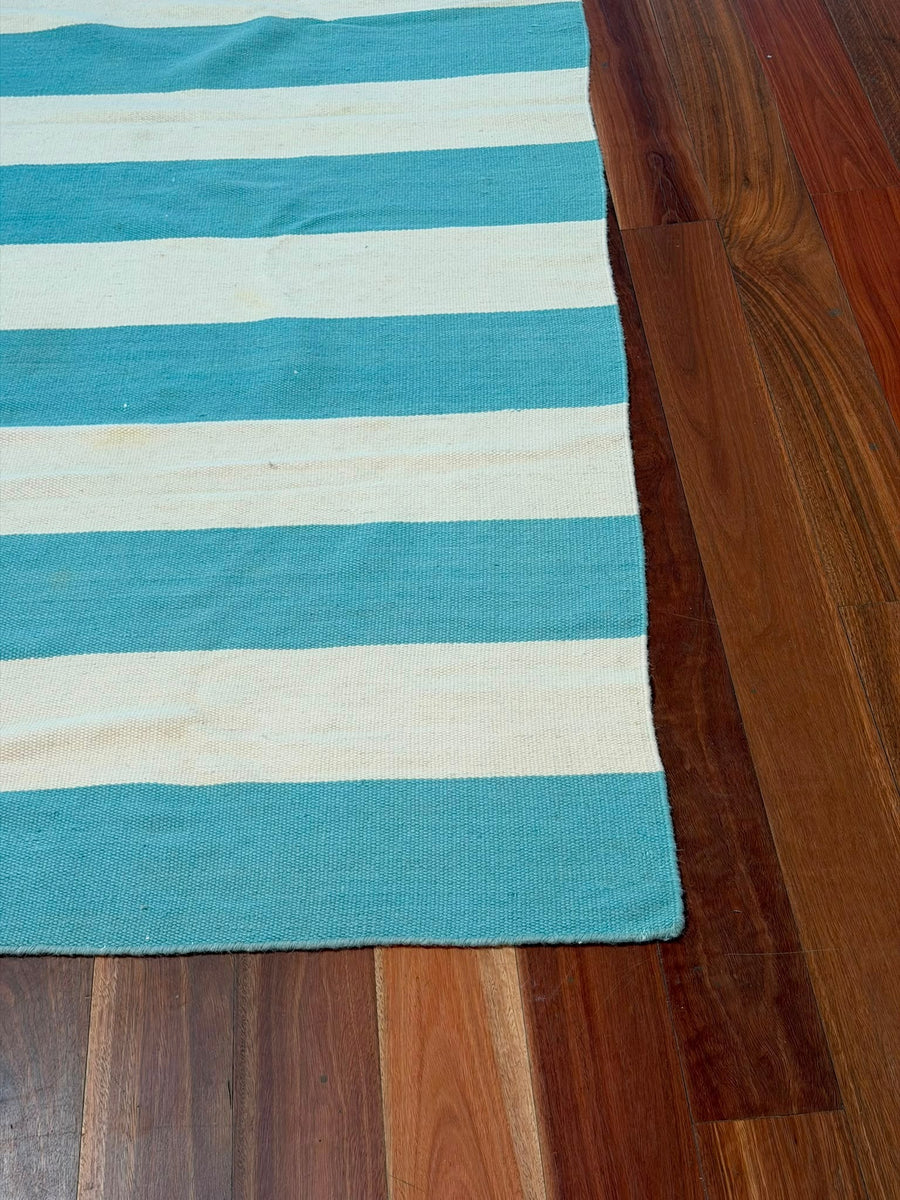 Unitex International Nomad Collection Wool Rug Striped Teal & White 280x190cm - Image 2